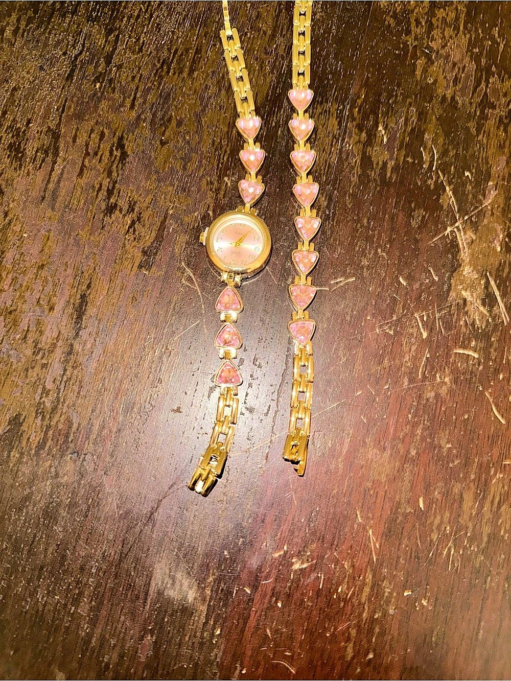 Gold & Pink Heart Link Watch Bracelet